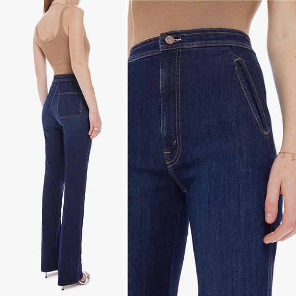 Mother Smokin Double Welt Heel Flare Jeans Retro Off Limits Dark Denim Blue 32 - Picture 3 of 14